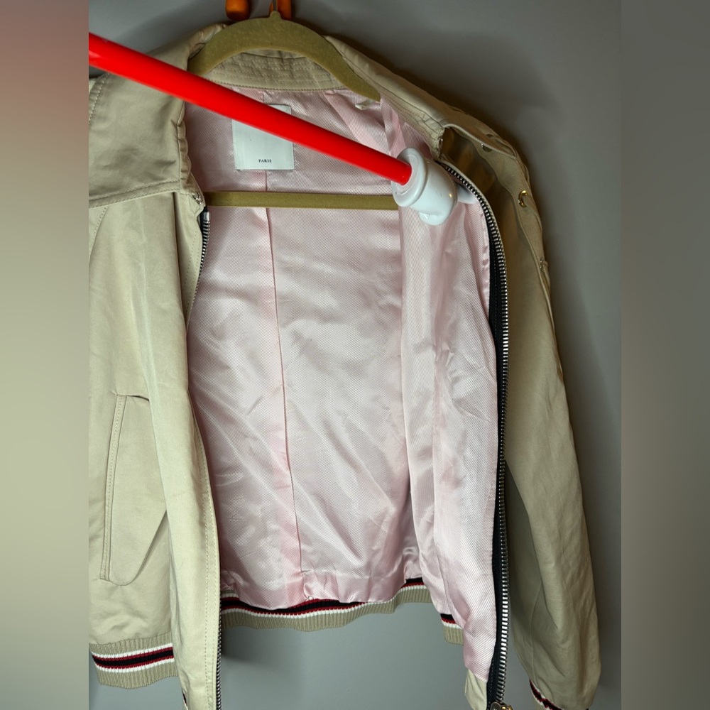Sandro Cream Bomber Jacket with Red Accents - Picture 10 of 12